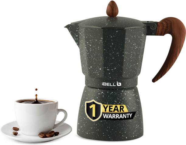 iBELL 6 Cup Moka Pot Coffee Maker, Stovetop Espresso Maker with Safety Valve, Grey 6 Cups Coffee Maker