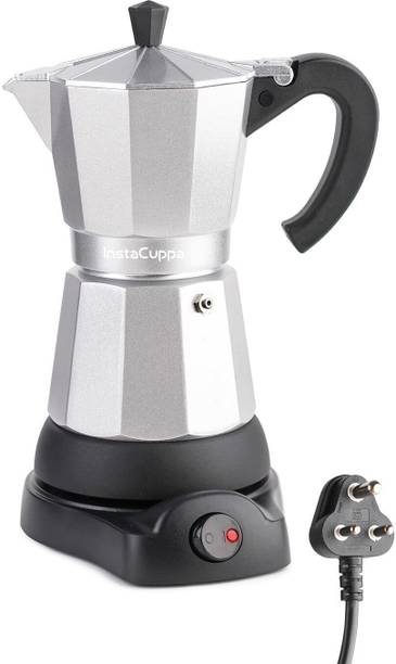 InstaCuppa Electric MokaPot | One-button Auto Espresso Machine 300 ml | Rotating Base 6 Cups Coffee Maker