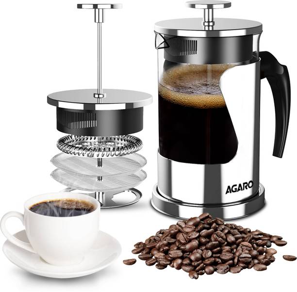 AGARO Crystal French Press Coffee Maker, 600 Ml, 4 Level Filtration System 6 Cups Coffee Maker
