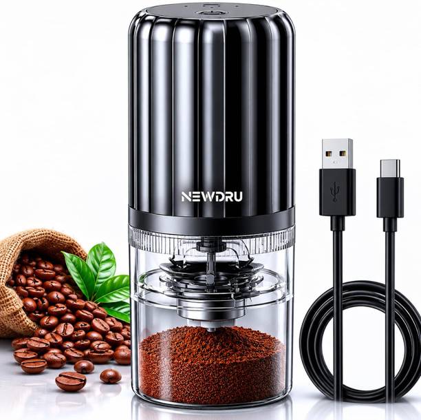 NEWDRU Electric Coffee Grinder, USB Rechargeable Portable Coffee & Spice Grinder 2 Cups Coffee Maker