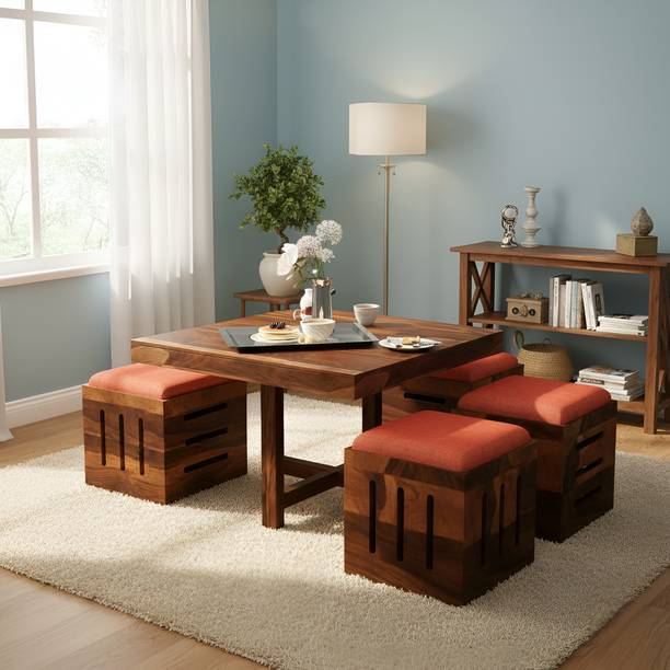 Shree Jeen Mata Enterprises Solid Sheesham Wood Coffee Table With Four Stool For Living Room Solid Wood Coffee Table