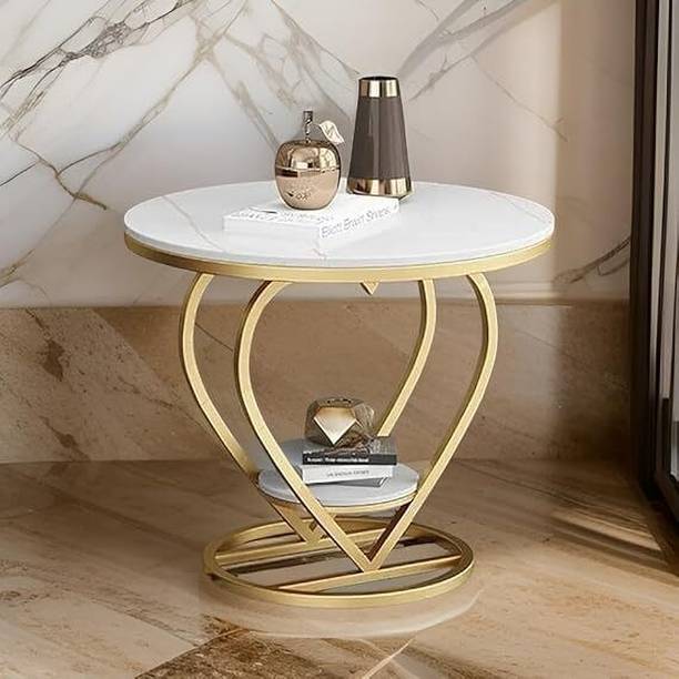 ALM SHOPPEE Round Side Table Modern End Table with Marble Finish Top Engineered Wood Coffee Table