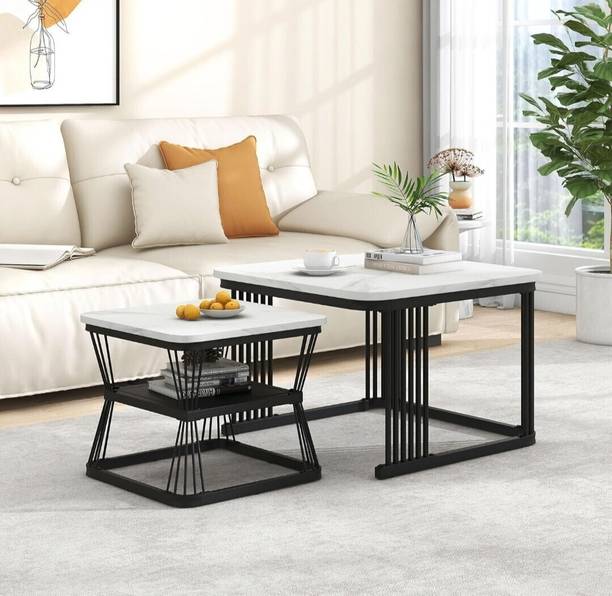 Vuhome Square coffee table with beautiful marble design for living room furniture Engineered Wood Coffee Table