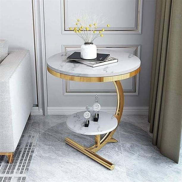 Suhailbrother Wood 2 Tier Round Coffee Table Nightstand Bedside Telephone Table With Storage, Metal Side Table