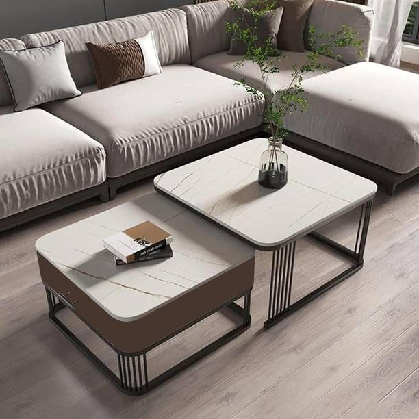 Aaliya mart Modern Marble Finish Coffee Table Set | Center Table with Drawer for Living Room Engineered Wood Coffee Table