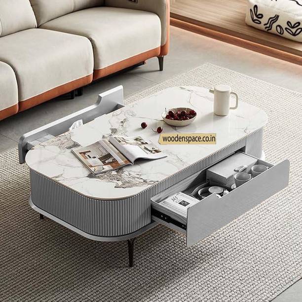 Woodenspace Wooden Center Table for Living Room Premium Marble Modern Furniture Coffee Table Solid Wood Coffee Table
