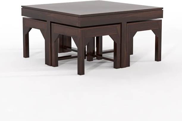 SAVITRIDECOR Sheesham Wood Coffee table with 4 stool , Tea Table for living Room|center table Solid Wood Coffee Table