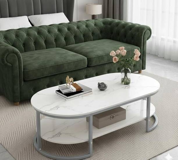 CROWN ART SHOPPEE Stylish Oval Center Table for Living Room Engineered Wood Coffee Table