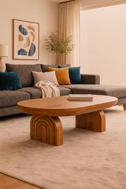 Greenseal Sculpted Dual Pedestal Base Solid Wood Coffee Table