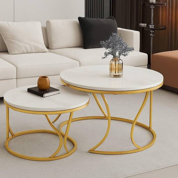 CROWN ART SHOPPEE Luxury Marble-Soul Nesting Coffee Tables – Set of 2 Engineered Wood Coffee Table