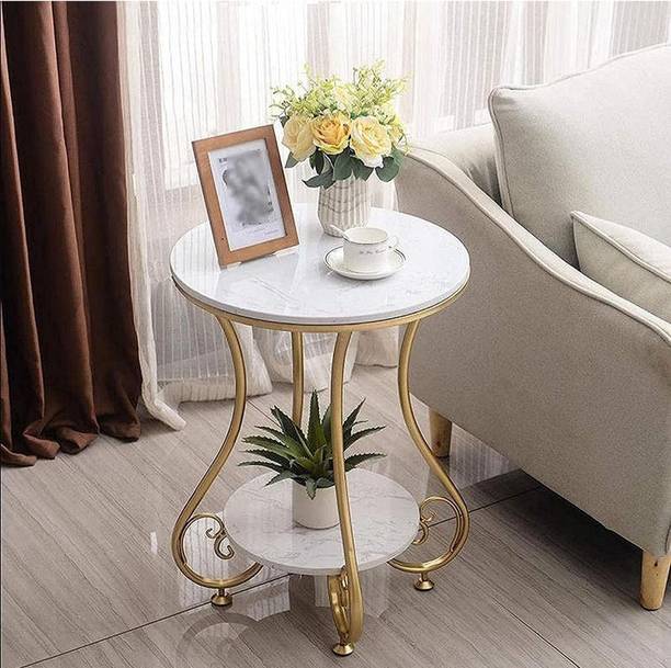 Vuhome Round coffee table with marble finish for living room Engineered Wood Coffee Table