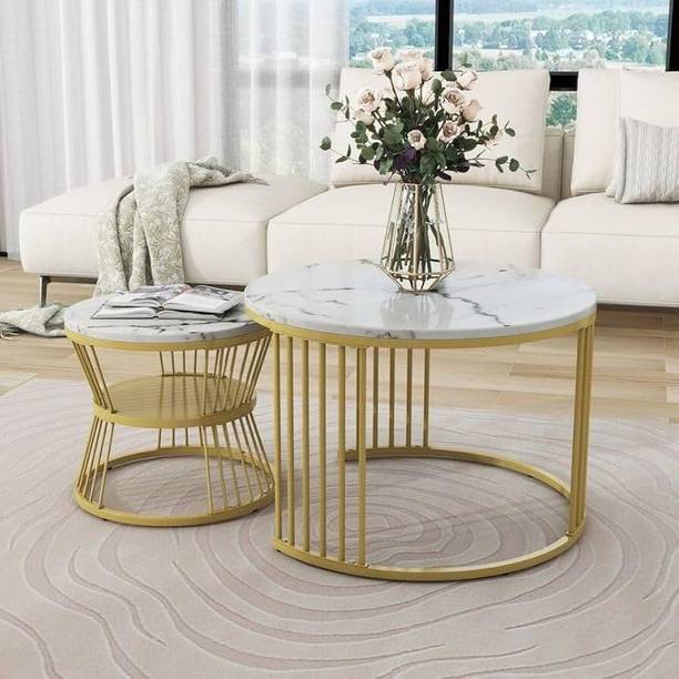 ALM SHOPPEE Modern Oval Center Table | Premium Marble Finish Coffee Table Engineered Wood Coffee Table