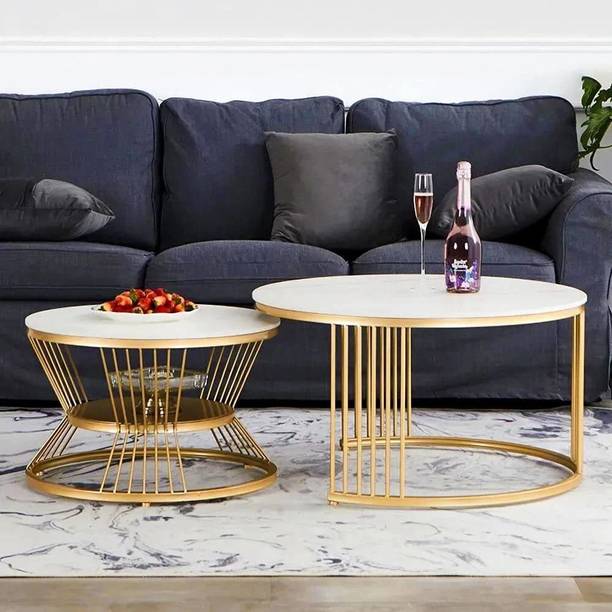 Famousartist Famousartist "Elegantly Versatile and Space-Saving Metal Nesting Tables Engineered Wood Coffee Table