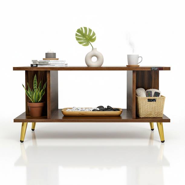 Urbanovia Premium Walnut Brown Centre Table with Metal Legs Engineered Wood Coffee Table