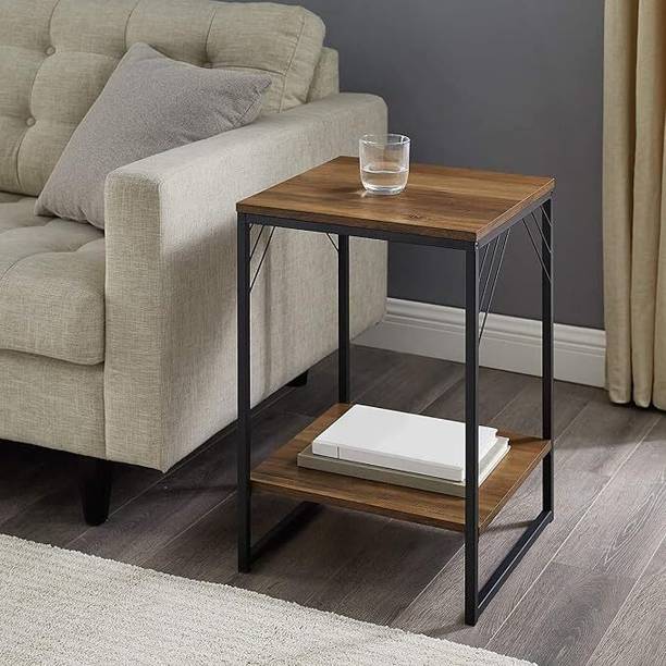 Indian Decor 456400 Modern Metal and Wood Corner Square Side Accent Living Room Storage Engineered Wood Coffee Table