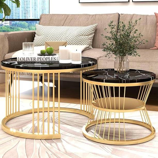 ROSECRAFTS Modern Nesting Coffee Tables Set of 2 for Living Room White Marble Design Engineered Wood Coffee Table
