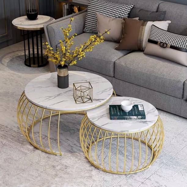 WoodenTwist Metallic Round Set of 2 Engineered Wood Coffee Table