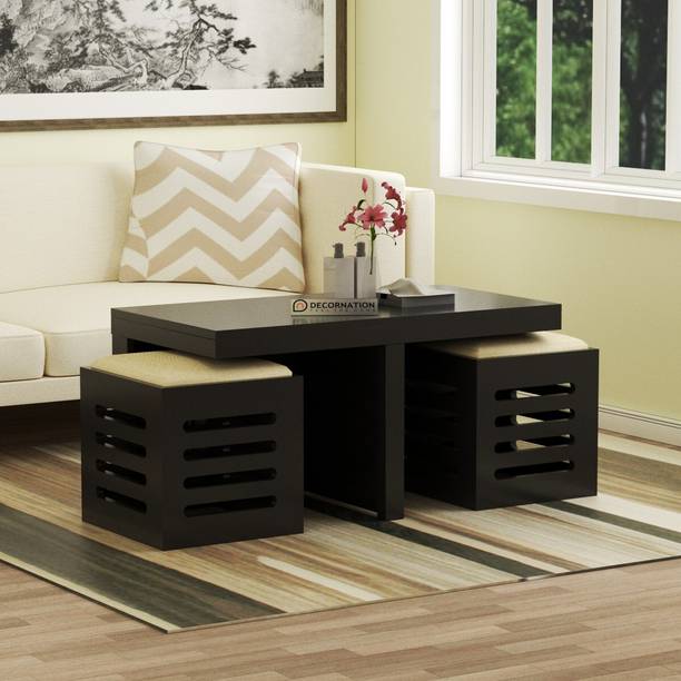 DecorNation Ely Coffee Table with 2 Stools Solid Wood Coffee Table