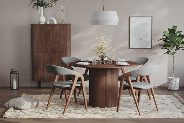 Radha Impex Modern Dark Walnut Fluted Pedestal Coffee Table Engineered Wood Coffee Table