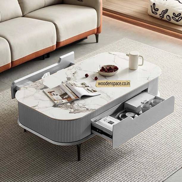 Woodenspace Wooden Center Table for Living Room Premium Marble Modern Furniture Coffee Table Solid Wood Coffee Table