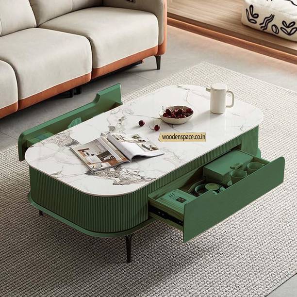 Woodenspace Wooden Center Table for Living Room Premium Marble Modern Furniture Coffee Table Solid Wood Coffee Table