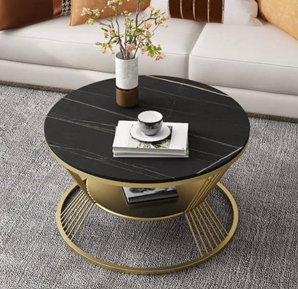 WOODSY Premium Round Marble Coffee Table | Stylish Metal Frame Center Table Engineered Wood Coffee Table