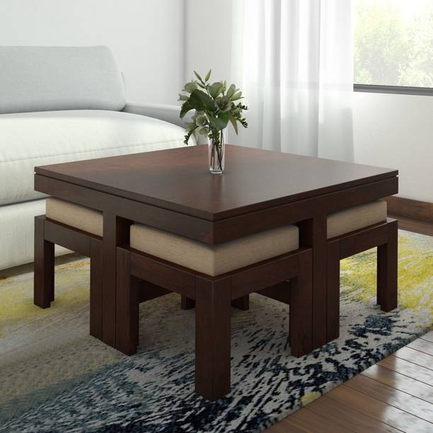 LOONART Solid Wood Coffee Table With Stool| Wooden Center Table|Sheesham Wood Tea Table| Solid Wood Coffee Table
