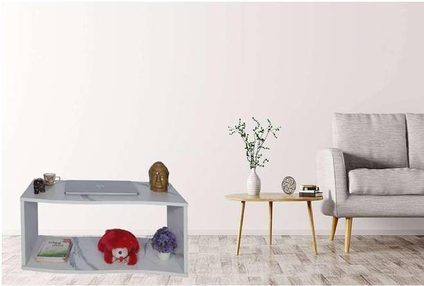 KVS Furniture Engineered Wood Symmetrical Curve Center Table Open Rack Bed Side Display Engineered Wood Coffee Table