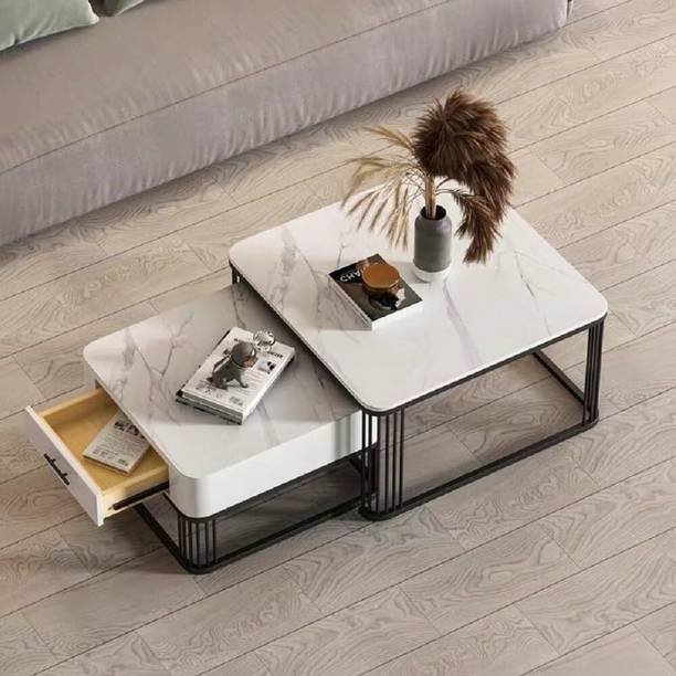 Aaliya mart Modern Marble Finish Coffee Table Set | Center Table with Drawer for Living Room Engineered Wood Coffee Table