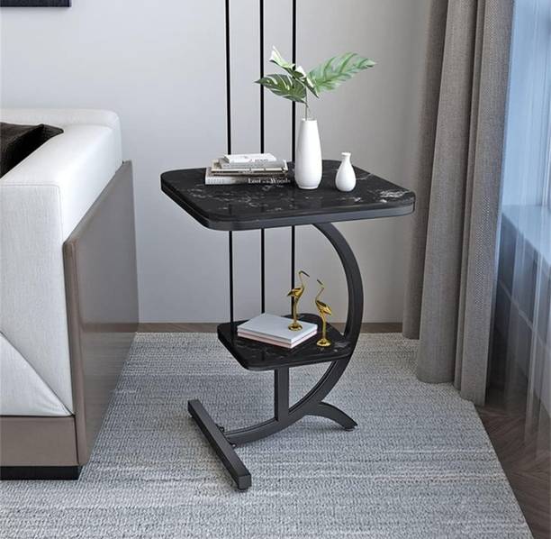 Vuhome Square coffee table black marble design for home decor Engineered Wood Coffee Table