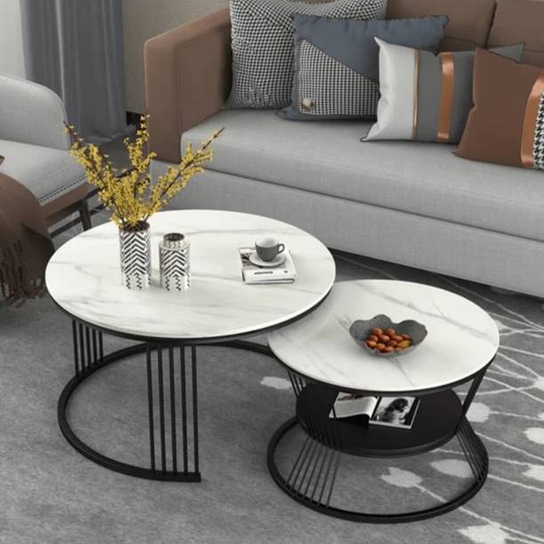 WoodenTwist Metallic Set of 2 Round Engineered Wood Coffee Table