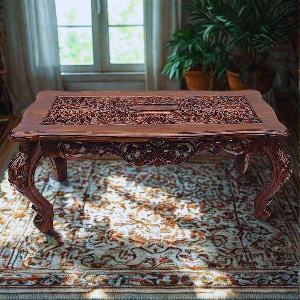 ALFA ENTERPRISES Royal Crest Carved Living Room Center Table with Floral Design, Elegant Curves Solid Wood Coffee Table