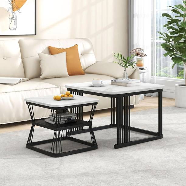 HeritageDesigns HD Metal frame Coffee Table with Marble finish for Home decor Living room Solid Wood Coffee Table
