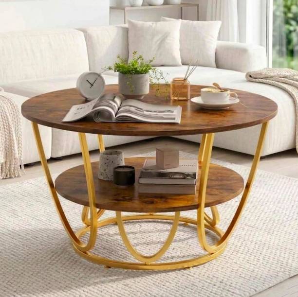 MEHAK WOODCRAFT Modern Oval Coffee Table with Wooden Top & Gold Metal Frame Metal Coffee Table