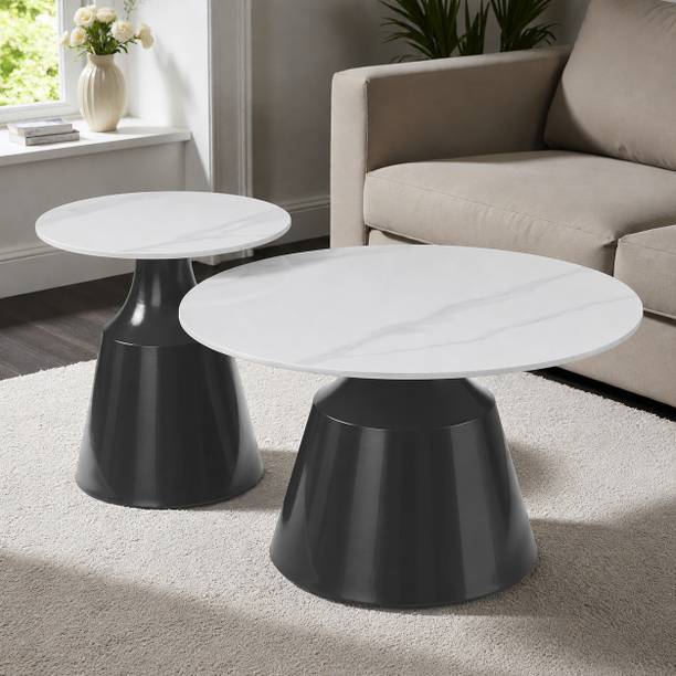 THE ATTIC The Attic Bolla Coffee Tables Set of 2 Modern Nesting Design,Titanium & cream Stone Coffee Table