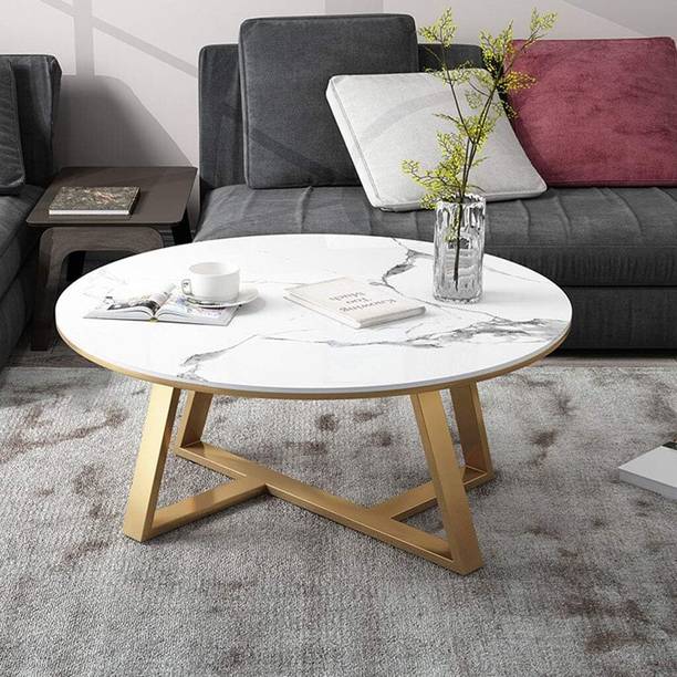 FlipsShoppee Round Metal Frame MDF Marble Top Coffee Table Engineered Wood Coffee Table