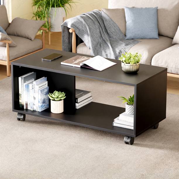LUKZER Center Table with Wheels Open Storage Organizer (CT-003) Engineered Wood Coffee Table