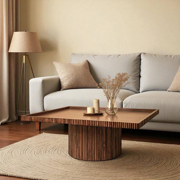 Radha Impex Modern Artisan-Crafted Fluted Drum Coffee Table: A 32-inch Modern Rustic Piece Engineered Wood Coffee Table