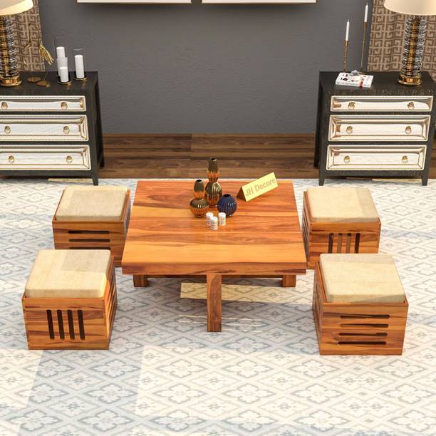 Jh Decore Solid Wood Coffee Table|Wooden Center Table| Tea Table| Coffee Table With Stool| Solid Wood Coffee Table
