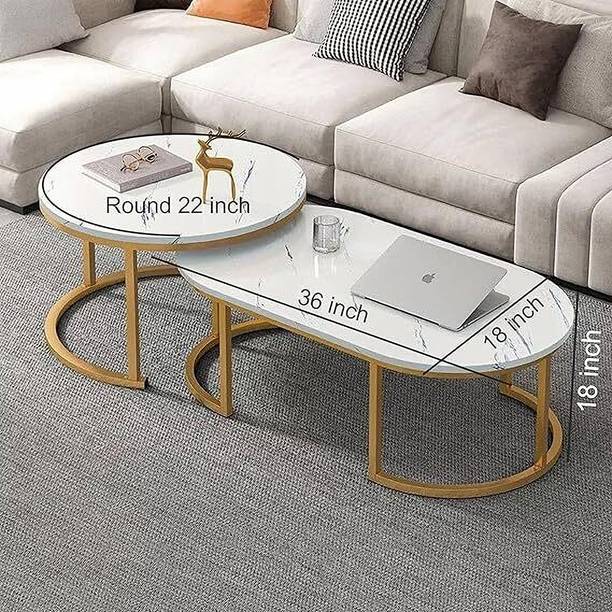 Mysoor art handicrafts Coffee Table, Center Cocktail Table with Faux Marble Look Tabletop & Metal Frame Engineered Wood Coffee Table