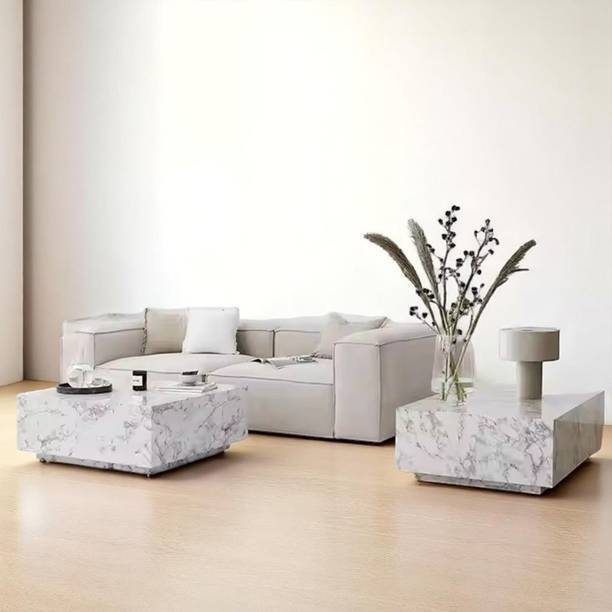 Radha Impex Pristine Carrara Vein White Marble Look Wood Contemporary Coffee Table Solid Wood Coffee Table