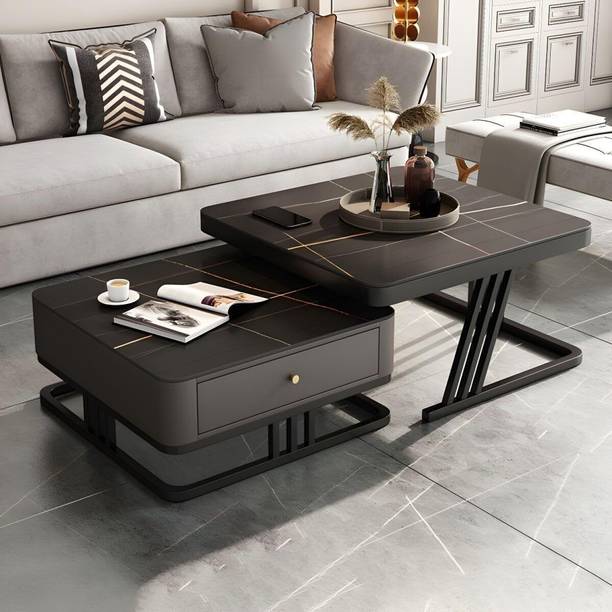 Aaliya mart Modern Dual-Layer Coffee Table with Drawer | Stylish Marble Finish Center Table Engineered Wood Coffee Table