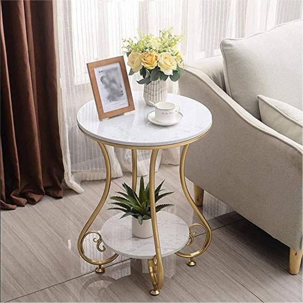 Woodpoint Round End Table, Industrial Retro Round Side Table for Small Spaces, Metal Coffee Table