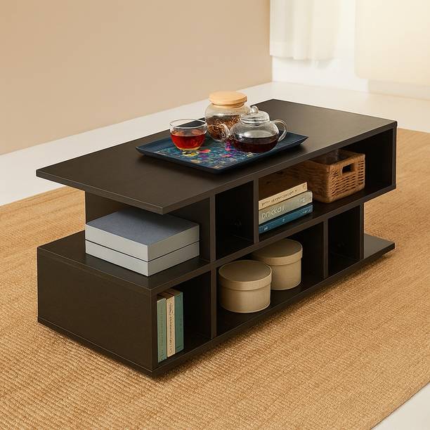 PEDPIX Modern Coffee Table with Storage, Walnut Finish, Multi-Shelf Design Engineered Wood Coffee Table