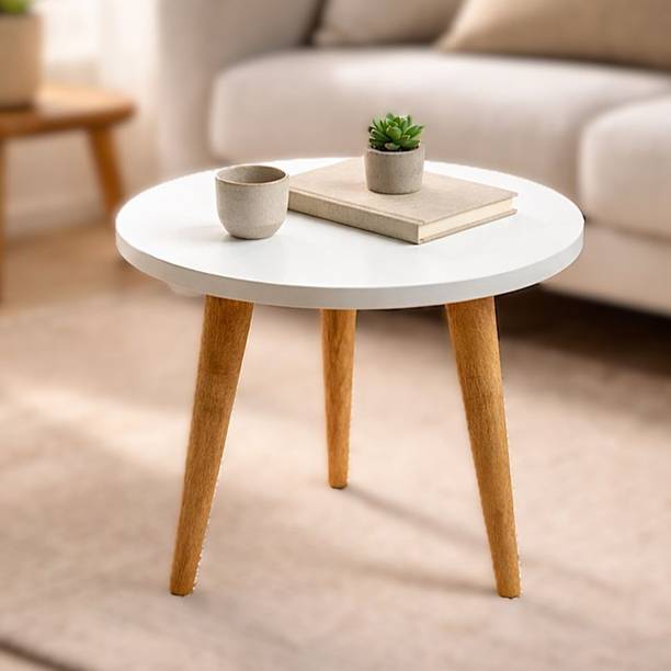 ZACKINZ Contemporary Round Side Wooden Coffee Table with White Top Engineered Wood Coffee Table