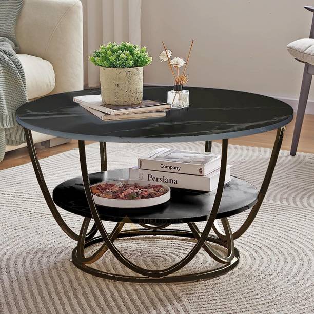 Yusha handicrafts Round Coffee Table Stylish Center Table with Storage Shelf for Books and Decor Engineered Wood Coffee Table