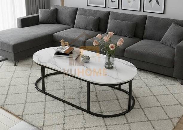 Vuhome Large oval shape coffee table with black marble design for living room Engineered Wood Coffee Table