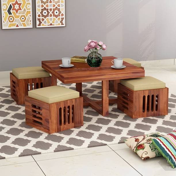 Shree Jeen Mata Enterprises Solid Sheesham Wood Coffee Table With Four Stool For Living Room Solid Wood Coffee Table