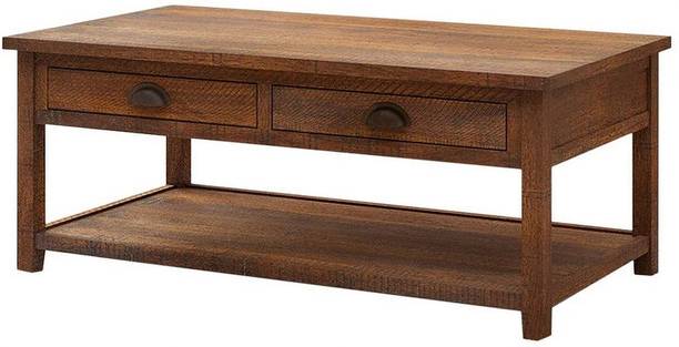 THE OLD CABINET Solid Acacia Wooden Sofa Table with Two Drawers and One Shelf Coffee Table Solid Wood Coffee Table