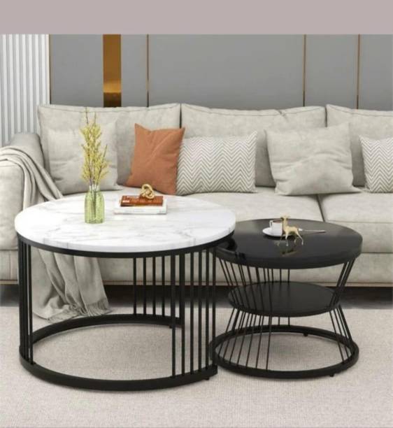 Gaxi Chic Black Marble & Gold Coffee Table Pair Engineered Wood Nesting Table
